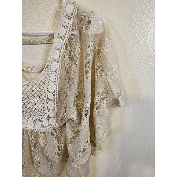 STARING AT STARS Cream Lace Crop Fairy Cottage Cape Top SZ MED - Picture 7 of 7